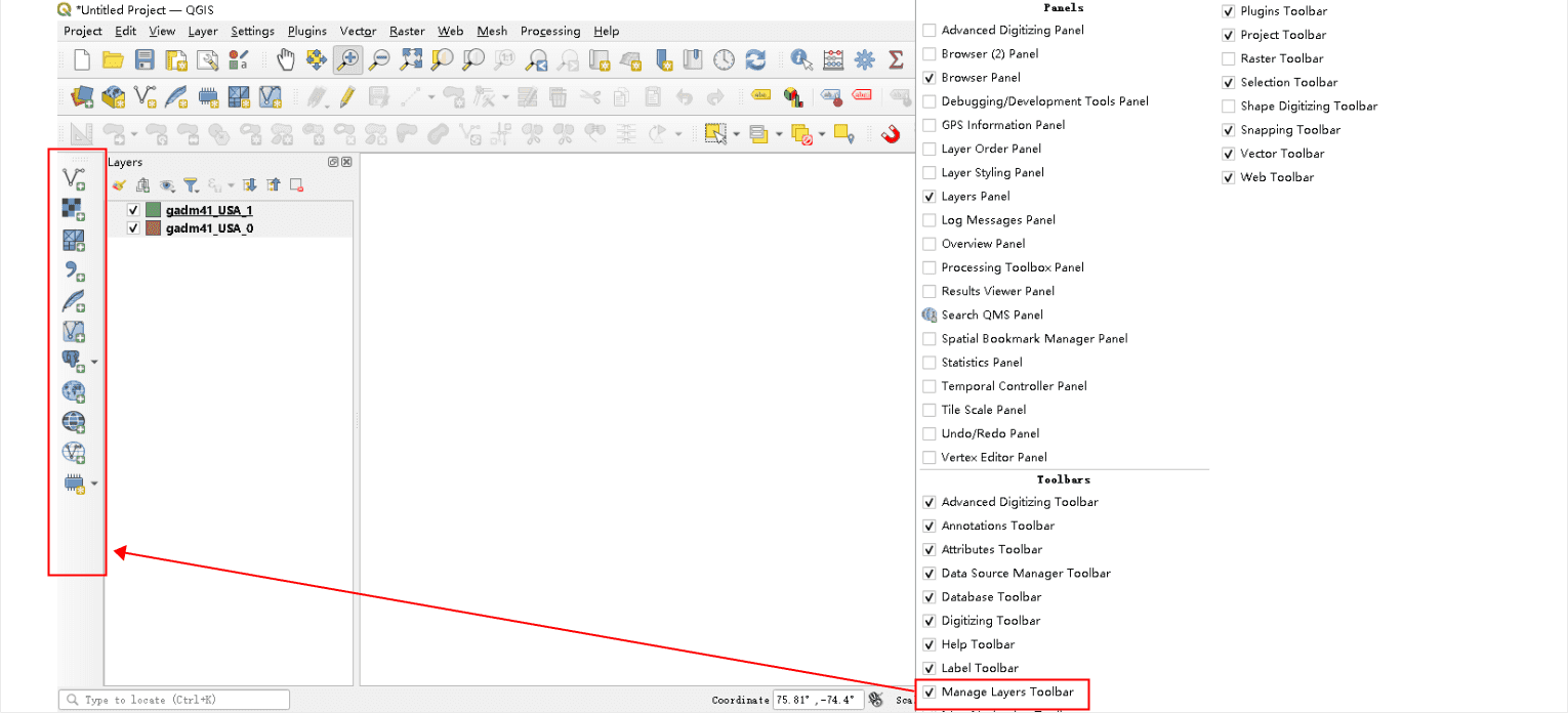Aktivieren der Manage Layers Toolbar