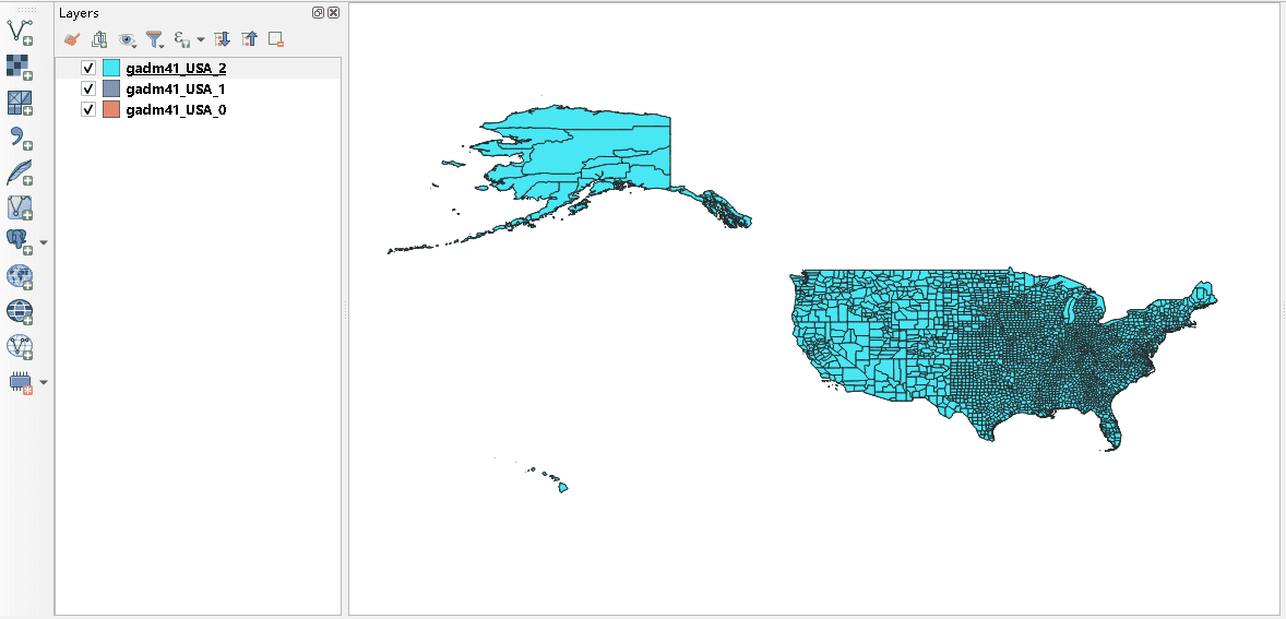 Mehrere Ebenen mit zufälligen Farben in QGIS
